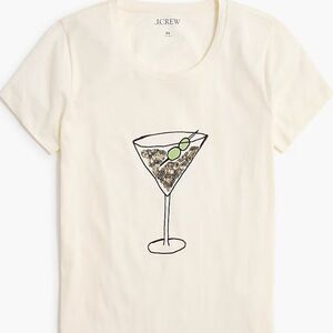 J. Crew Factory Martini graphic sequins Collector Tee Ivory NWT XS